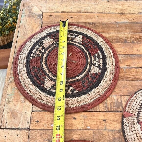 Set Of 3 African Fulani Mbeedu Rounded Flat Bowl Woven Baskets Boho Set Of 3 African Fulani Mbeedu Rounded Flat Bowl Woven  main image 4